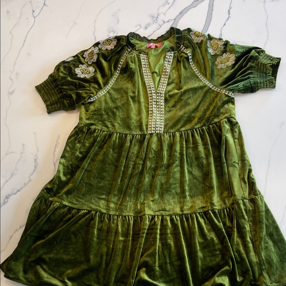 THML Green Velvet Dress with Embroidered Details